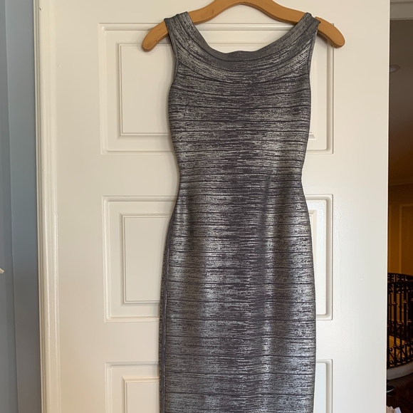 HERVE LEGER SILVER METALLIC COATED BONDAGE XS
